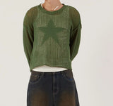 2023 New Women's Fashion Five-Pointed Star Hollowed-Out Sweater Loose Casual Sweater-Outfit