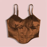 Fongt Satin Show Chest Bundle Waist Sexy Sling Show Back Vest Female Summer Small Top