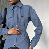 Fongt 2023 New Shirt Female Design Sense Irregular Lapel Long Sleeves With Fashion Shirt-Outfit