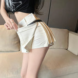 Fongt Half-Dress Girl Hottie Thin A-Word Short Skirt Summer New High-Waist College Style Pure Folding Skirt