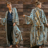 Fongt Green Geometric Cardigan Loose Plus Size Beach Sunscreen Coat Bikini Smock Swimsuit Outside A