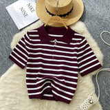 Fongt Knitted Women 2025 Summer South Korea Ins New Trendy Sleek Striped T-Shirt Women's Tops