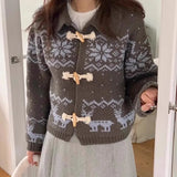 Fongt Korean Academy Wind Reduction Horn Buckle Buckle Bump Color Thick Warm Short Coat Sweater Woman