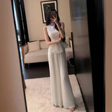 Fongt Waistcoat Loaf Side Dress With Wide Leg Pants Fashionable Suit Woman 2025 Summer