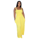 Fongt New Women's Solid Color Casual Strap Strapless Wide-Leg Jumpsuit-Outfit