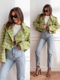 Fongt New Fashion British Suit Collar Lattice Short Hair Coat