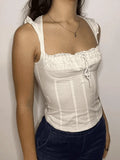 Flutter Sleeve Lace Up Corset Top-Outfit