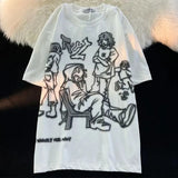Fun Comics Graffiti Oversized T Shirt Mens Hip Hop Loose Short Sleeve Y2k Top Japan Harajuku Couples Kawaii
