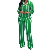 Fongt New Women's Striped Long-Sleeved Shirt Trousers Fashion Suit Women's Two Sets
