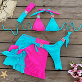 Solid Color Splicing Three-Point Bikini Short Skirt Three-Piece Split Swimsuit Women 2025