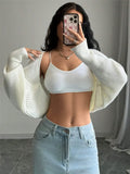 Fongt New Loose Knitted Cardigan Short Sweater Shawl Jacket