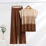 Fongt Suit Casual Collar Three-Sleeved Knitted Shirt High Waist Thin Leg Trousers Two Sets