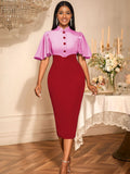 Fongt Retro Half-Necked Collared Lotus Leaf Sleeve Dress High-Rise Elegant Party Dress Dress Dress Dress