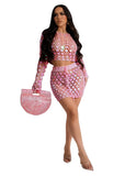 Fongt New Women's Casual Knit Hollow-Out Sequin Beach Skirt Two Sets-Outfit