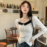 Contrast Irregular Square Neck Women's Knitted Tops Knitted Sweater y2k-Outfit