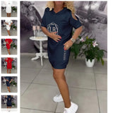 Fongt Women's Summer New Printed Hooded Letter Pocket Loose Dress