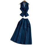 Fongt Age-Down Suit Women's Summer Ripe Wind Folded Back Cowboy Top + High Waist Thin Half