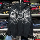 Fongt Skeleton Zipper Hoodie 90S Vintage Pattern Print Zipper Top Tap Sweatshirt