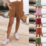 Fongt Women's Hot Selling Solid Color High-Waisted Elastic Shorts Tight Waist Wide Leg Slacks