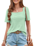 Hollow Square Collar Blouse Summer Women Casual Women's Shirt Loose Tops Short Sleeve Lace Fashion Blouses Blusas