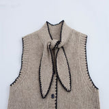 Fongt Autumn And Winter New Women's Bow Knitted Sleeveless Sweater Vest Vest