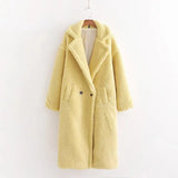 Notched Collar Hairy Shaggy Faux Fur Long Teddy Coat Ivory Woman Shearling Fluffy X-Long Jackets Keep Warm