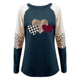 Fongt Women's Valentine's Day New Long-Sleeved Splicing Hot Casual T-Shirt Round-Neck Loose Top