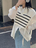 New 2022 Korean Fashion Waistcoat Striped Knitted Oversized Women Autumn Winter Sweater Vests Short Tops