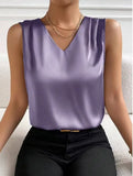Women's Satin Suit, Sleeved Commuter Vest, Bottomed Top-Outfit