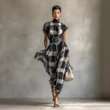 Fongt Temu Spring And Summer New Printed Vest V-Neck Mid-Change Dress
