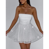 Fongt Sexy Shoulderless Strap-Less Braided Sleeveless Body-Cuffed Dress Super Short Skirt Black Small Gift