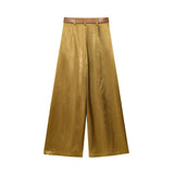 Fongt New Fashion 100 With Belt Silk Silk Sleet Straight Trousers