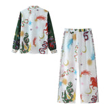 Summer Printed Positioning Shirt Printed Loose Casual Trousers Set-Outfit