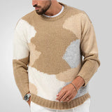 Fongt Men's Casual Men's Acrystic Knitted Shirt Fashion Round-Neck Long-Sleeved Sweater