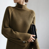 Women Autumn And Winter Half High Collar Knitted Sweaters Solid Female Soft Elastic Soild Color Pullover Button Full Sleeve