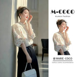 Fongt 2025 New Light Luxury High-End White Printed Shirt Super Good-Looking Beautiful French Long-Sleeved Top