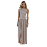 Fongt Trend New Fashion Sexy Sleeveless Foldless Body Waist Dress Solid Dress Dress Women