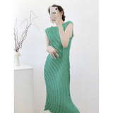 Fongt Three House Folded Annual Round Sleeveless Dress Unique Corrugated Texture Fashion Sense Lazy And Relaxed Wear
