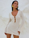Fongt Beach Dress Women Solid Color Sexy Knitted Beach Bikini Women's Dress