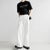 Fongt Sensing White Jeans Men's And Women's Loose Straight Drags Broad Legged Couple Casual Cleanfit Pants