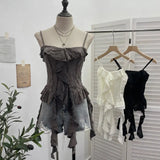 Dark Wasteland To Make Old Hole Slings Vest Irregular Lotus Side Ribbon Short Sleeveless Top
