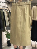 High Waist Split Hem Skirt Irregular Buttons Faldas Mujer Belt Tunic Skirts Womens 2024 Spring Vintage Jupe Femme-Outfit