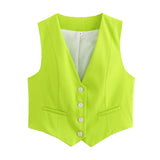 Fongt Summer New Women's Street Fashion Leisure Vest 15 Color V Collar Vest