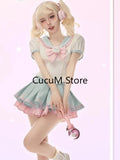 Style Kawaii 2 Piece Sets Women Casual Cute Crop Tops Blouse + Slim Bodycon Mini Cake Skirt Fashion Chic 2024 New-Outfit