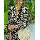Boho Leopard Print Maxi Dresses Women's Casual V-Neck Full Sleeve Long Dress Ladies Summer Beach Party Vestidos Feminina-Outfit