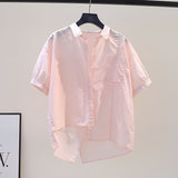 Fongt Simple Summer Thin Short-Sleeved Shirt Women 2025 New Fashion Loose Long Pocket Cardigan Shirt