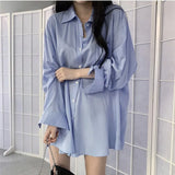 Fongt Korean Chic Sunscreen Shirt Women Solid Silk Slip Feeling Loose Long-Sleeved Shirt