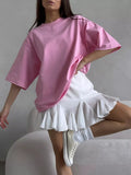 Fongt Hot Cotton T-Shirt Women Wear Round Collar Ring Cloth Short-Sleeved Loose Basic Top