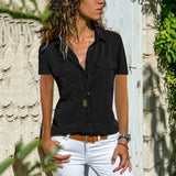 Fongt Summer Autumn New Ladies Shirt Collar Short-Sleeved Shirt Women's Clothing