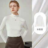 Women Pile Collar Solid Bottoming Shirt White Office Temperament Undershirt Women Winter Commuter Sweater